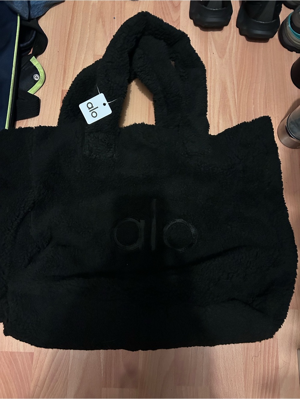 ALO Yoga Black Sherpa Tote with Tonal Logo